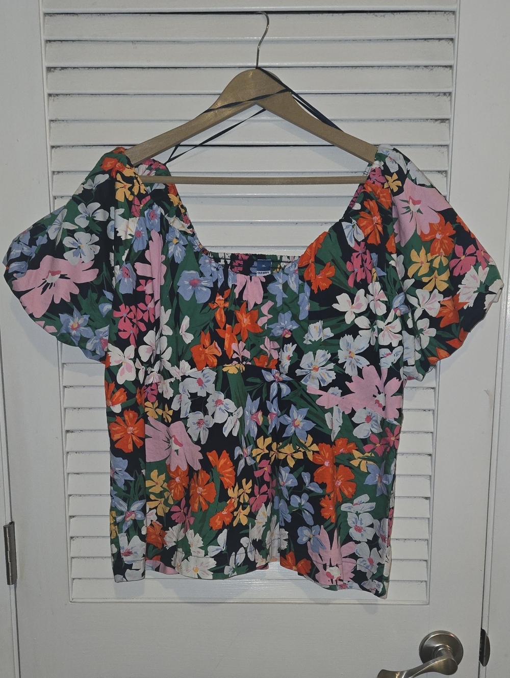 NWOT Old Navy Multicolor Floral Puff-Sleeve smock back Top sz XL